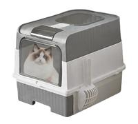 Cat Litter Box, Large Enclosed Hooded Litter with Scoop, Foldable Lightweight Design, Odor Control System, Sifting Trash Container, for Corner Placement, Home Use