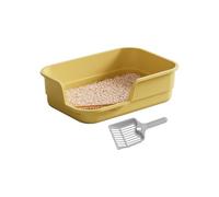 Cat Litter Box, Semi-Enclosed High Sides Design with Scoop for Odor Control, Open Top Kitty Toilet Tray, Easy Clean Pet Pan, Top Indoor Litter Solution for Home Apartment and Office Use