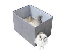 Cat Litter Box Splash Guard - High Side Shield Enclosure | Open Top Large | 24.41x17.32x17.32in Spacious Guard, Durable Polyester + PVC Anti-Scratch Material, Built-In Cat Door Design, Gray Litter Scat