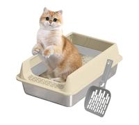 Cat Litter Box - Splash Proof Litters Tray | Metal Litter Box Thick PP Resin with Raised Walls, Tangles Free Pet Waste Solution, Comfortable Entry for Small Medium Feline Breeds