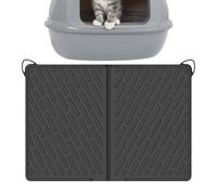 Cat Litter Mat, Scratch-Resistant Waterproof Pad, 24.02x16.93 inches Compact Silicone Floor Cover, Corner Feeding Mat for Indoor Pet Food Water Area Use, Gray, Black