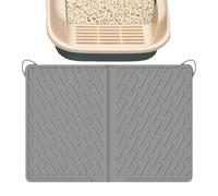 Cat Litter Mat, Scratch-Resistant Waterproof Pad, 24.02x16.93 inches Compact Silicone Floor Cover, Corner Feeding Mat for Indoor Pet Food Water Area Use, Gray, Black