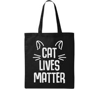 Cat Lives Matter Sac fourre-tout en coton écologique avec oreilles mignonnes Noir, Noir , Taille unique