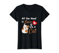 Cat Lover - Tout ce Dont tu as Besoin, C'est de l'amour et Un Joli Slogan pour Chats T-Shirt Graphique avec Valeur, Femme, Noir, L