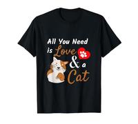 Cat Lover - Tout ce Dont tu as Besoin, C'est de l'amour et Un Joli Slogan pour Chats T-Shirt Graphique avec Valeur, Homme, Noir, M