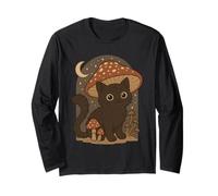 Cat Lovers Mystical Black Cat Mushroom Cottagecore Aesthetic Manche Longue