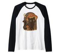 Cat Lovers Mystical Black Cat Mushroom Cottagecore Aesthetic Manche Raglan