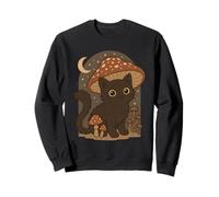 Cat Lovers Mystical Black Cat Mushroom Cottagecore Aesthetic Sweatshirt