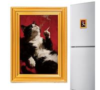 Cat Magnets - Adorable Feline Pattern Sticker, Wooden Frame Decorative Set, Strong Magnetic Fridge Ornament, Interior Aesthetic Function, Stationery Accessory Category, Brown Wood For Workplace Locker