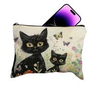 Cat Makeup Bag, Cosmetic Pouch Organizer, 8.66x7.09 inches Large Capacity Travel Clutch Case with Zipper, Cute Vintage Handbag for Birthday Gift Purse, Toiletry and Stationery Storage