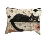 Cat Makeup Bag, Cosmetic Pouch Organizer, 8.66x7.09 inches Large Capacity Travel Clutch Case with Zipper, Cute Vintage Handbag for Birthday Gift Purse, Toiletry and Stationery Storage