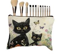 Cat Makeup Bag, Vintage Pouch 8.6x7.1 inches Case with Large Capacity, Cute Cosmetic Organizer, Handbag with Retro Style, Storage Purse for Women and Birthday School and Home