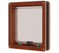 Flamingo - Grande chatière, 23.5 x 25.2 cm extérieure 4 positions tunnel intégré 50 mm, blanche et marron pour chat et petit chien