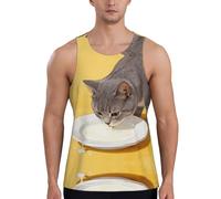 Cat Milk Saucer Débardeur de sport pour homme à séchage rapide Coupe ample sans manches pour course à pied et entraînement, Noir , L