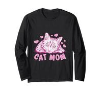 Cat Mom Feline Lover Pink Kitty Hearts Design Manche Longue