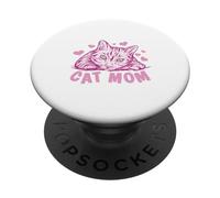 Cat Mom Feline Lover Pink Kitty Hearts Design PopSockets PopGrip Adhésif