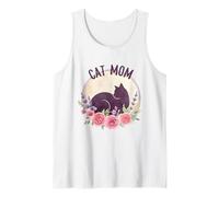 Cat, Mom Floral Watercolor Black, Cat Silhouette Pink Roses Débardeur