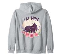 Cat, Mom Floral Watercolor Black, Cat Silhouette Pink Roses Sweat à Capuche