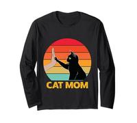 Cat Mom Funny Cat Lover Black Cat Five Vintage Manche Longue