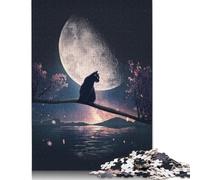 Cat, Moon and Stars Puzzle 1000 Pieces Cadeau Unique Jeu Éducatif Challenge Toy À De Qualité Supérieure Peinture Art pour Adultes Et Enfants À Partir De 14 Ans 1000pcs (75x50cm)