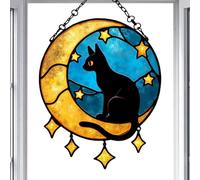 Cat, Moon Pendant, Acrylic Wall Decor, Reflective Light Catcher Artistic Window Hanging Multicolor Set of 2 for Bedroom Balcony Studio Cafe, 7,87 x 7,87 Pouces