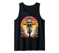 Cat Mountain Biker Retro Sunset MTB Cyclisme félin Débardeur