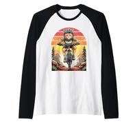 Cat Mountain Biker Retro Sunset MTB Cyclisme félin Manche Raglan