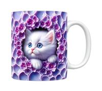 Cat Mug - Adoption généralisée Tasse animale mignonne 3D avec poignée en forme de C | Creative en céramique accrocheur de conception de nouveauté de chat blanc kittyy tasse pour le café au lait