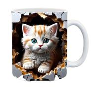 Cat Mug - Adoption généralisée Tasse animale mignonne 3D avec poignée en forme de C | Creative en céramique accrocheur de conception de nouveauté de chat blanc kittyy tasse pour le café au lait