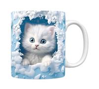 Cat Mug - Adoption généralisée Tasse animale mignonne 3D avec poignée en forme de C | Creative en céramique accrocheur de conception de nouveauté de chat blanc kittyy tasse pour le café au lait