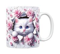 Cat Mug - Adoption généralisée Tasse animale mignonne 3D avec poignée en forme de C | Creative en céramique accrocheur de conception de nouveauté de chat blanc kittyy tasse pour le café au lait