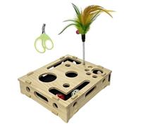 Cat Nail File Box | /11.61 * 9.84 * 2.76 Wooden Interactive Scratcher Toy,Cat Scratch Enrichment Puzzle Box with Teaser, Bell Ball,for Pet Kitten Grooming Indoor Couch Corner Furniture Carpet