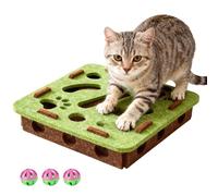 Cat Nail File Enrichment Box for Indoor Cats, Cat Scratch Puzzle Enrichment Box with Rolling Bell Balls, A Playtime Experience That Keeps Your Furry Friend Happy and Engaged (Green,Square)
