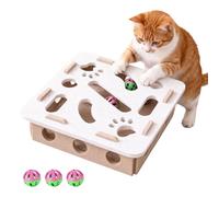 Cat Nail File Enrichment Box for Indoor Cats, Cat Scratch Puzzle Enrichment Box with Rolling Bell Balls, A Playtime Experience That Keeps Your Furry Friend Happy and Engaged (White,Square)