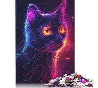 Cat Neon Animal Puzzles 1000 Pieces Cadeau Unique Jeu Éducatif Défi Jouet À De Qualité Supérieure Peinture Art pour Adultes Et Enfants À Partir De 12 Ans 1000pcs (40x28cm)