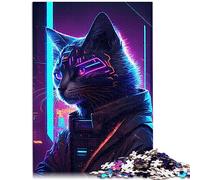 Cat Neon Art Jigsaw Puzzles Educational Games Wood Puzzle Intellectual Game 19.7x29.5inch