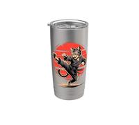 Cat Ninja Fighter Karate Martial Arts Gobelet isotherme en acier inoxydable double paroi