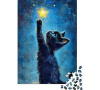 Cat Noir atteignant l'étoile 1000 Pièce S Papier Écologique Puzzle Premium pour Adultes Décompression du Jeu Éducatif Décoration Murale Cadeaux Le 38x26cm/1000pcs