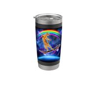Cat On A Skateboard With Rainbow In Space Skateboarding Gobelet isotherme en acier inoxydable double paroi