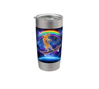 Cat On A Skateboard With Rainbow In Space Skateboarding Gobelet isotherme en acier inoxydable double paroi