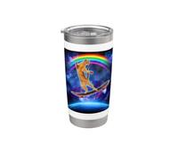Cat On A Skateboard With Rainbow In Space Skateboarding Gobelet isotherme en acier inoxydable double paroi
