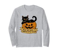 Cat on Pumpkin me réveille Quand C'est la Saison des citrouilles Manche Longue