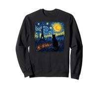 Cat Paris Eiffel Tower Starry Night Van Gogh Inspired Art Sweatshirt