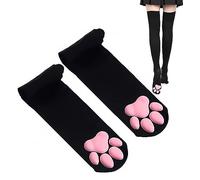 Cat Paw Chaussettes montantes jusqu'aux cuisses Gants - Adorables haricots d'orteils 3D doux, moufles, coussinets de griffes de chaton pour filles et femmes - Ensemble cosplay, M
