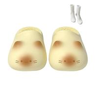 Cat Paws Footprints Fluffy Plush Fleece Height Increase Slippers, Cat Paw Slippers,Soft Warm Cozy To The Touch for Winter (Yellow,9-10)