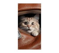 Cat Peeks Out of Zippered Leather Pocket Door Cover Banner Party Decor Supplies Porche Hanging Banner Personalisation Party Banner For Holiday Birthday Garden Lawn