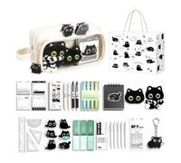 Cat Pencil Case 10 Compartments - Cartoon Stationery Pouch with Stickers, | with Stickers, Pens, Sticky Notes, Plush Toys School Pencil | Case Set for Ruler, Marker, Travel, Teen, Girls Boys Cat Pencil