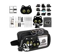 Cat Pencil Pouch | Embroidered Animal Design Portable Pencil Bag Simple Stationery| Black Cat Pe-ncil Case Gift Set with Stationery Accessories | for Marker School Supplies Kids Teen Girls Boys Home