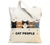 Cat People Sac fourre-tout en toile avec citation graphique de chats 33 x | Illustration de cinq races de chats, accents de pattes, design graphique plat moderne, accessoire de style de vie décontracté