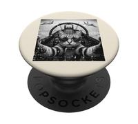 Cat Pilot Jet Fighter Selfie Meme Drôle Hommes Femmes Garçons Enfants PopSockets PopGrip Adhésif